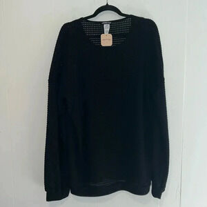 NWT Heimish USA Black Long Sleeve Waffle Knit Womens Sweater 1021